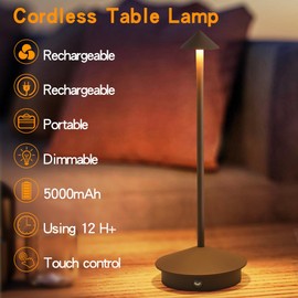 XIH 2 Pack LED Rechargeable Cordless Table Lamps,Portable Outdoor 5000mAh Battery Operated Table Light Touch Control 3 Color Dimmable Table Lamp for Patio/Cofee/Restaurant/Camping/Dining/Bedroom-Brown