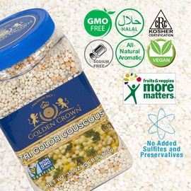 Golden Crown Organic Tri Color Couscous - 32 oz (2Lb) | Non-GMO, Project Verified | Durum Wheat Semolina Tri Color | Premium Quality Durum Wheat Couscous | Soups Side Dishes Salad Mediterranean