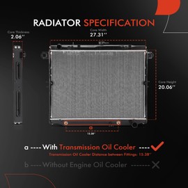 A-Premium Engine Coolant Radiator with Transmission Oil Cooler Compatible with Toyota Land Cruiser & Lexus LX470 2003-2007 4.7L, Automatic Transmission, Replace# 1640050290