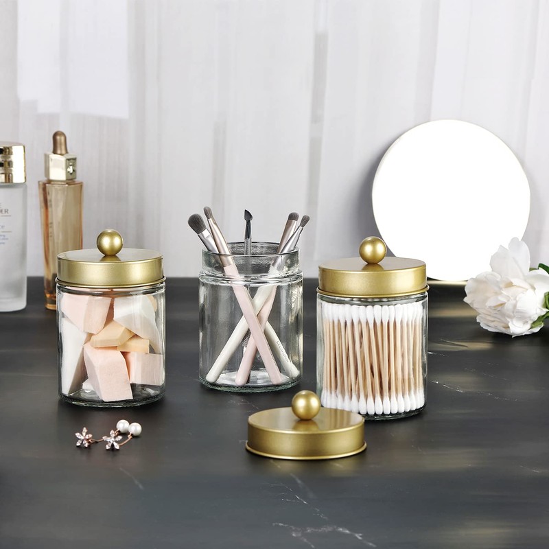 Apothecary Jar Canisters Bathroom Vanity Organizer - Qtip Holder Storage