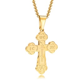 Men's Orthodox Cross Pendant Necklace - Trendy Religious Cross Chain,Hypoallergenic Waterproof Stainless Steel Christian Long Necklaces,Non Tarnish Byzantine Cross Symbol Pendants Necklace for Him
