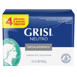 GRISI, Cuadripack Jabón Neutro | Limpia y suaviza la piel | Pack de 4 barras de 150 gr c/una.