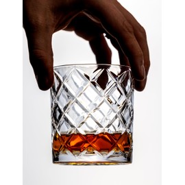 Amehla 12-ounce Lowball Double Old Fashioned Cocktail Glasses, Japanese Diamond Cut Designer Old Fashion Tumbler Glasses - Set of 2 (Lowball)