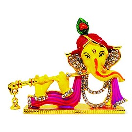 Saubhagya Global Vinay God Ganesha 5.5CM (Yellow) Gold Plated Idol/Murti/Statue Decorative Showpiece Gift Item for Car Dashboard/Puja/Mandir Pooja/Temple/Home Decor/Office Showpiece AAA Quality