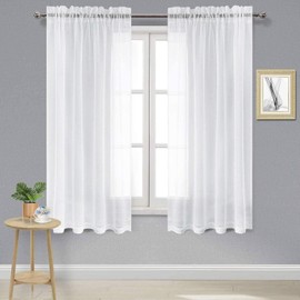 DWCN White Sheer Curtains, Semi Transparent Voile Rod Pocket Window Treatments Solid Voile Light Filtering Drapes for Bedroom and Living Room, W42 x L54 inches Long, Set of 2 Panels
