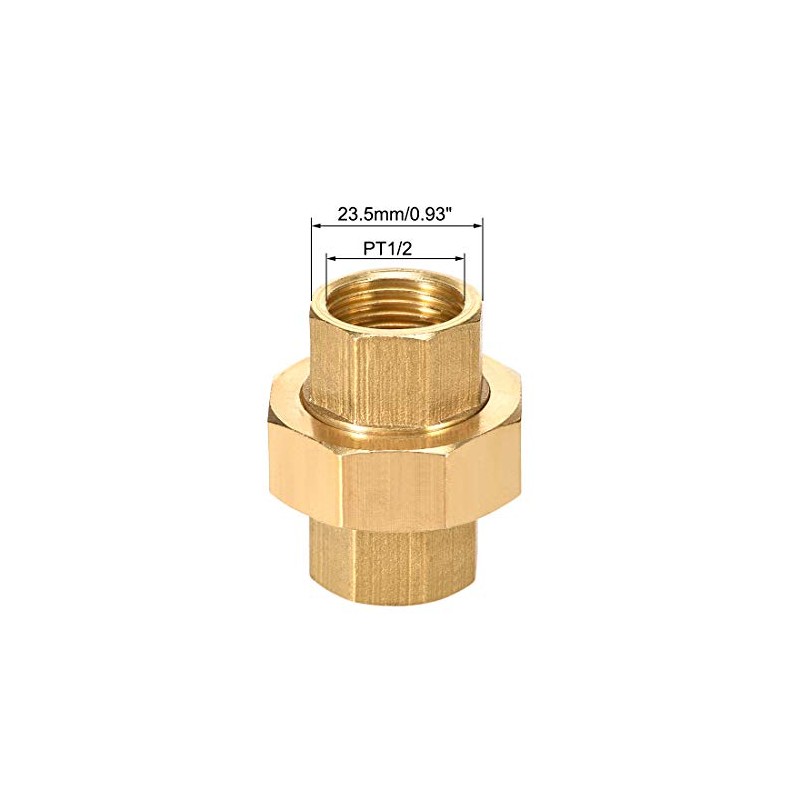 sourcing map Brass Pipe Union Connector Coupling 1/2PT Fitting with