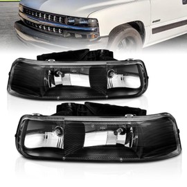 AmeriLite for 1999-2002 Chevy Silverado 1500 2500 3500 New Body Model / 2000-2006 Cheverolet Tahoe Suburban Headlights Assemblies Black Replacement Set - Passenger and Driver