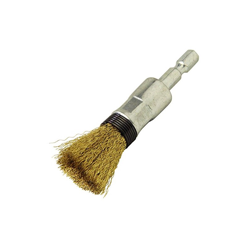 SK11 Hexagonal Shaft Wire Brush, 0.6 inches (15 mm), Brass