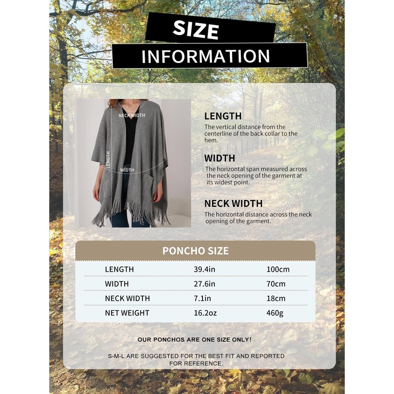 Ferand Women's Poncho with Open Front and Pockets, Soft Knitted