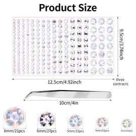 Rhinestone Stickers, Self Adhesive Glitter Face Gems Pearls Stickers 3/4/5/6/8mm Hair Gems Stick on Bling Face Jewels Stickers for Makeup Face Eye Hair Nails Body Craft DIY Home Decor, 5 Sizes