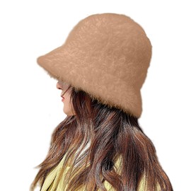 Guooryvner Bucket Hat Women's Hat Knit Hat Fur Fashionable Hat Cold Protection Faux Fur Small Face Effect Warm Fluffy Cute Warm Bucket Folding Plain Casual Work Korean Autumn Winter, Camel