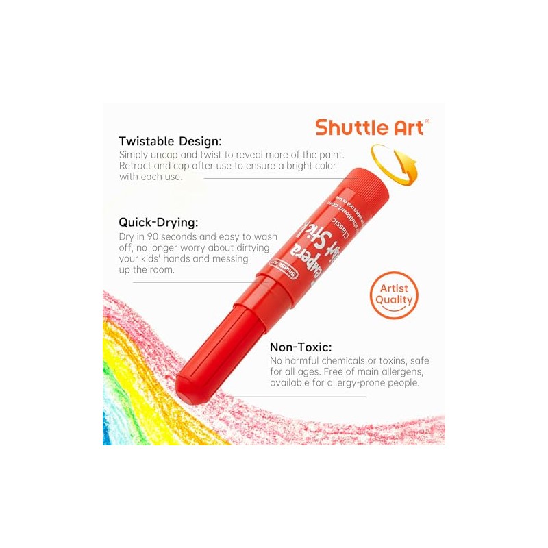 Tempera Paint Sticks, 15 Colors Solid Tempera Paint for Kids,