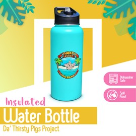 Da’ Thirsty Pigs Project Insulated Water Bottle 32 Fl Oz - Stainless Steel Wide Mouth Insulated Water Bottle - Dishwasher Safe & Spill Proof Water Bottle - Reusable Double Insulated Tumbler
