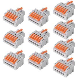 AITRIP 10PCS Lever Wire Connectors，Lever Wire Connectors, Quick Wiring Cable Connector Push-in Conductor Terminal Block(1 in 5 Out)