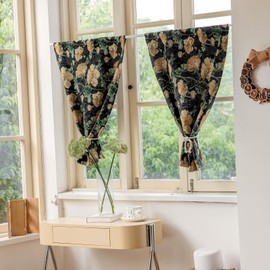 ENJOYBRIDAL Yellow Floral Kitchen Curtains 36 Inch Length Boho Semi Sheer Tier Curtains 2 Panels Set Short Half Small Rod Pocket Window Treatment Farmhouse Rustic Patterned Decorative Drapes