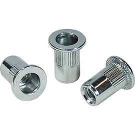 Lobtex Knurling Nut (Flat Head, Steel) Eco Pack, Plate Thickness: 1.3 inches (3.5 mm), M6 x 1.0 (25 Pieces)