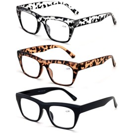 V.W.E. 3 Pairs Women Clear Lens Reading Glasses - Fashion Vintage Bold Leopard Readers (3 Pairs (Grey/Brown/Black), 2.75)