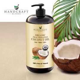 Handcraft Blends Organic Fractionated Coconut Oil - 16 Fl Oz - 100% Pure and Natural - Premium Grade Carrier Oil for Skin and Hair - Hair and Body - Massage