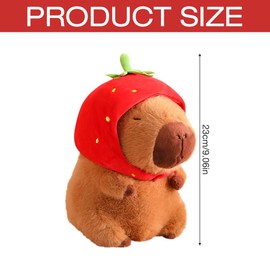 IXYHKB Capybara Plush Toy, 23 cm Capybara Cuddly Toy, Cute Capybara Plushies with Strawberry Headgear, Super Soft Stuffed Capybara Stuffed Toy, Plush Doll for Children, Home Decoration