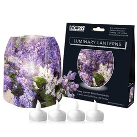 MODGY Luminary Lanterns Candle Holder Decorative Indoor Outdoor Decor, Plastic Candle Lantern Lamps for Wedding Table Centerpiece Porch 4-Pack, with Flameless Floating LED Candles, Mary Cassatt Lilacs