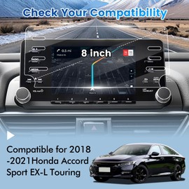 KIMCARLEY 1PC Screen Protector for 2018-2021 Honda Accord Sport EX-L Touring 8-Inch Touchscreen, [9H Hardness Anti-scratch & No Glare], Tempered Glass Screen Cover for Honda Accord Sport Accessories
