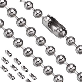 Pull Chain, 15 Feet Stainless Steel Bead Chain, Rustproof &Great Pulling Force, #6 Size, 3.2mm Pull Chain Extension with 15 Free Clasp Connectors- Silver (15 Feet)
