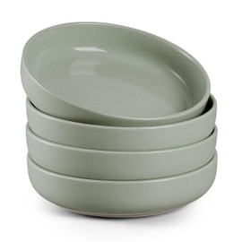 HaWare Pasta Bowls Set of 4, 33oz Large Salad Bowls for Home Kitchen, Ceramic Serving Plates for Soup, Cereal, Wide and Shallow Dinner Bowl, Microwave & Dishwasher Safe, Asparagus Green