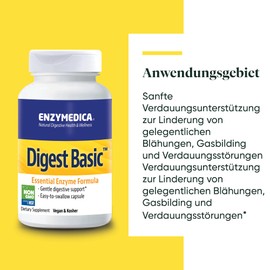 Enzymedica -Digest Basic Enzyme Formula Reduces Gas Formation and Bloating Improves Nutrient Absorption and Energy with ATP, Magnesium, Phytase, Gluten Free, Dairy Free, 90 Capsules