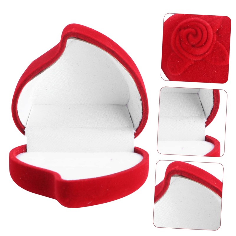 STOBAZA 2 Pack Heart Shaped Ring Boxes Flocked Jewelry Storage