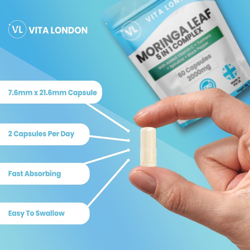 Moringa Leaf Capsules 2000mg | Added Vitamin C + Turmeric