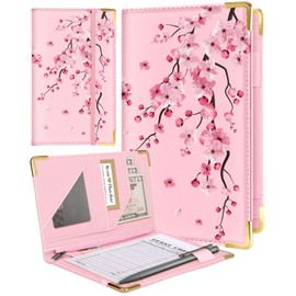 Slohif Server Book for Waitress Cute Serving Books with Zipper Pocket Accessories Leather Server Check Book Restaurant Waiter Server Booklet Organizer Ticket Book Holder Blossom