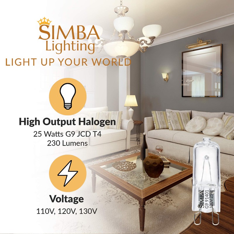 Simba Lighting Halogen Light Bulb G9 T4 25W JCD Bi-Pin