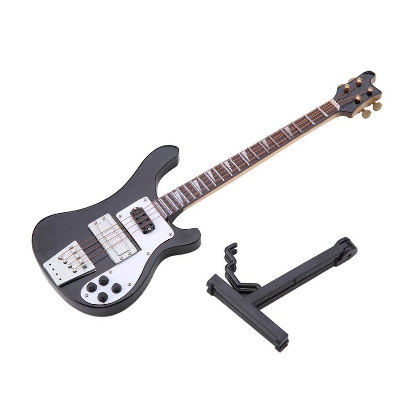 Hongzer Guitar Instrument, Black Miniature Bass Guitar Replica with Stand