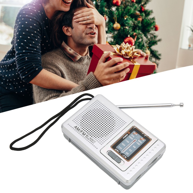 Portable Pocket Radio AM/FM Classic Elegant Design Silver Grey Battery