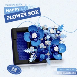 Vilbocr Flower Building Blocks Jewelry Box Flowers Building Set Flower Centerpiece Building Blocks，Proposal Ring Box，Valentine's Day Gift Ideas (Blue Rose 476Pcs)