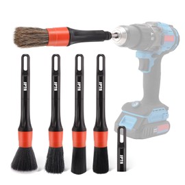 SPTA Car Drill Brush, Drill Brush Attachment 5Pcs Detachable Car Care Detailing Brush Set Soft No Scratch Boar Hair Detail Brush Car Care Detail Brush for Air Vent Automotive Interior Exterior -DF075