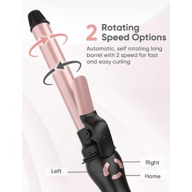 New Version Lanvier Rotating Curling Iron 1 Inch Automatic Curling Wand for Waves; Tourmaline Ceramic Self Curler with 2 Rotating Speed, 11 Adjustable Temperature & Dual Voltage for Worldwide Use