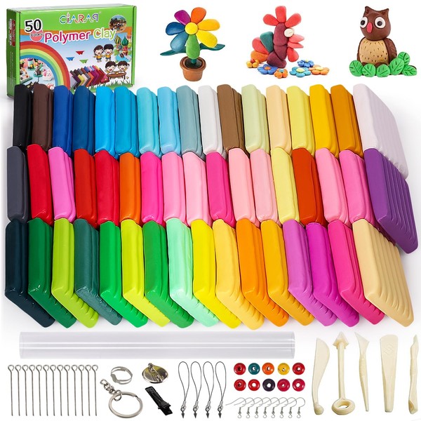 CiaraQ Polymer Clay Starter Kit with Sculpting Tools, 50 Colors