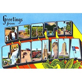 Greetings from North Carolina - 1930's - Vintage Postcard Poster