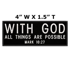 MARK 10:27 Bible Verse Patch Iron-on Embroidered Applique for Clothing Vest, Sew-on Decorative Embroidery, Badge Emblem, Christian Bikers Souvenir, Religious, Jesus, Brotherly Love, Scripture, Inspire