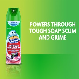 Scrubbing Bubbles Bathroom and Shower Cleaner Aerosol, Foaming Action Bathroom Grime Fighter Removing Soap Scum, Berry Burst Scent, 20oz
