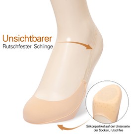 MANZI 6 Pairs of Toe Socks Women's Half Socks Invisible Socks with Non-Slip TPU Sling Black Skin Colour, 6 pairs of skin colours