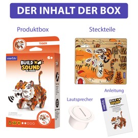mierEdu - Soundwunder 3D Tiger Puzzle - Fascinating Puzzle with Sound Module for Children - Promotes Fine Motor Skills & Patience