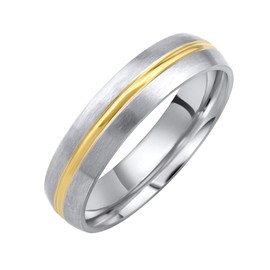 SILVEGO Women's and Men's Stainless Steel Gold Plated Line Wedding Band Ring, Stainless Steel