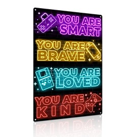 Neon Game Wall Art, Tin Metal Sign Wall Art Decor for Boys Room, Inspirational Quote Wall Decor, Gamer Decorations, Playroom Modern Home Decor, 8x12 Inch (2532)