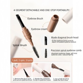 3 in 1 Waterproof Eyebrow Pomade with Brush,Beginner-friendly, Long Lasting, Lightweight, Sweatproof and Smudge-Proof, Natural Looking, Easy to Remove, Eyebrow pen/pencil (Brown)