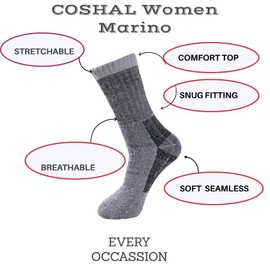 COSHAL® 1 Merino Wool Socks for Womens Heavy Duty thick cosy worm thermal socks for winter outdoor walking hiking trekking sports cushioned solesock 2.4 TOG UK Size 4-7 Lilac
