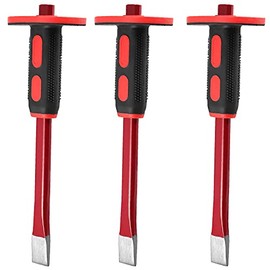 SEUNMUK 3 Pack 12 x 1 Inch Mason Chisel with Hand Protection, Heavy Duty Flat Chisel Flat Head Mason Chisel for Demolishing Carving Scaling Breaking Hounding