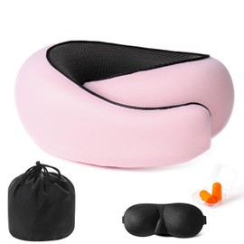 Hanmeimei Travel Neck Pillows for Airplanes Or Cars, 360° Head Support Sleep for Long Flight, Skin-Friendly and Breathable, Kit with 3D Contoured Eye Mask, Earplugs and Storage Bag