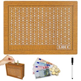 LYNBLY Wooden Money Box, Reusable Money Box, Retro Money Box Storage Box, for Adults and Children with Savings Target and Numbers to Tick on to Help Save Habit